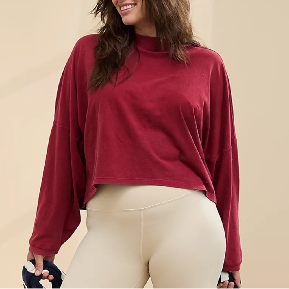 Aerie Red Cozy Long Sleeve Mockneck T-Shirt